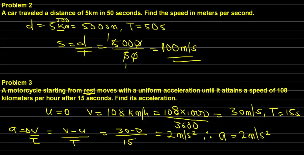 Speed, Velocity, and Acceleration Problems