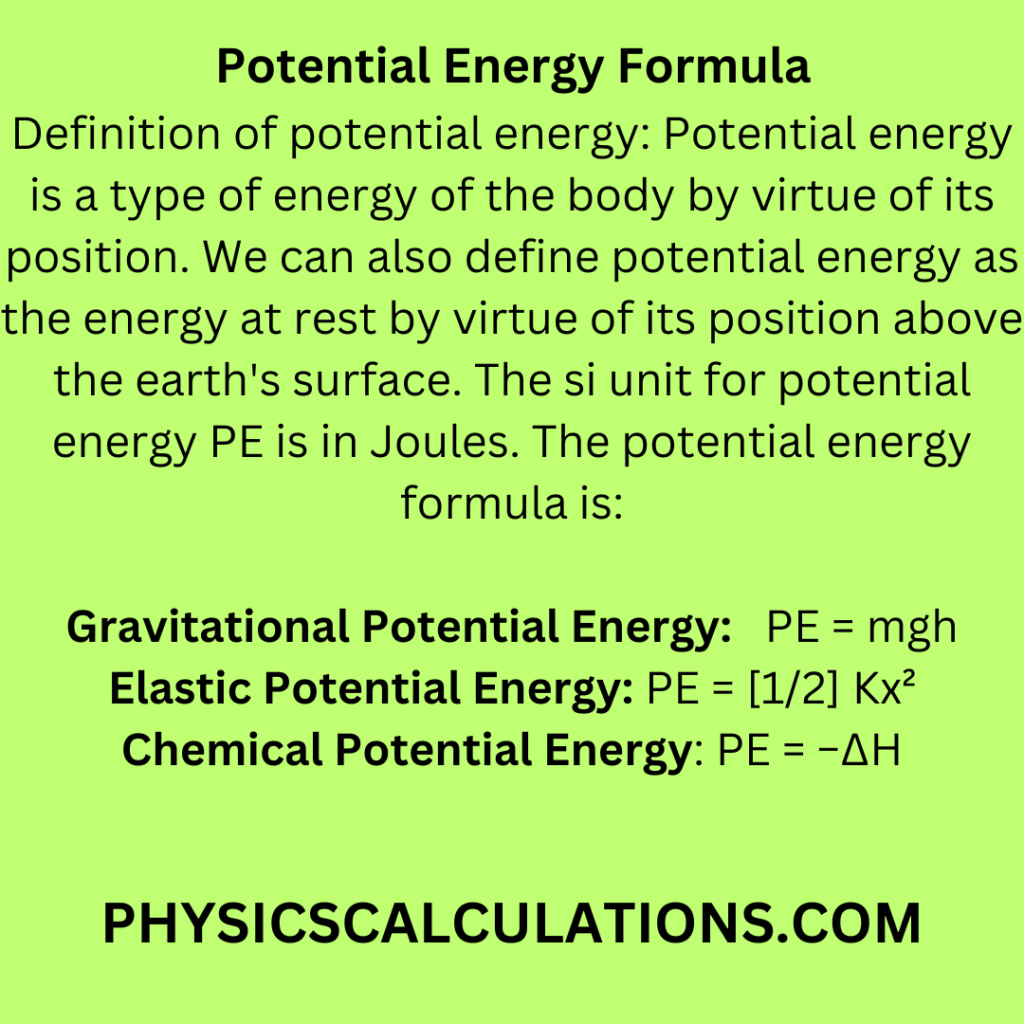 Potential Energy Formula