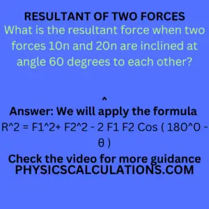 What is the resultant force when two forces 10n and 20n are inclined at angle 60 degrees to each other?