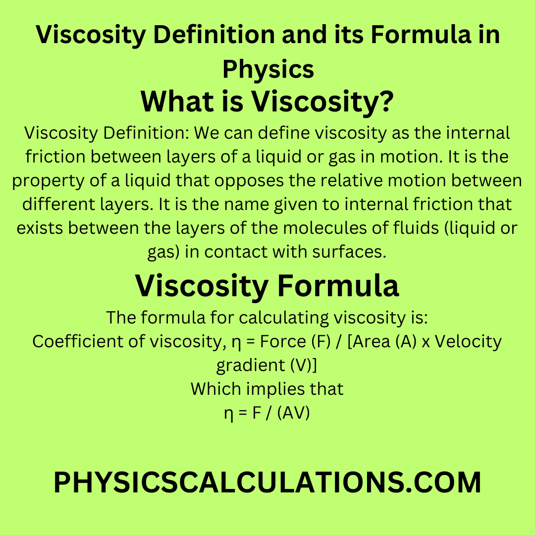 Viscosity Definition and its Formula in Physics