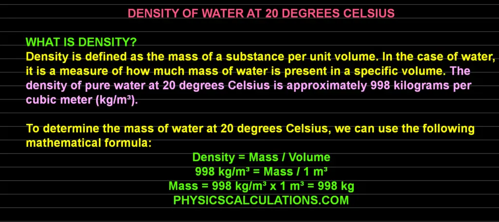 Density of Water at 20 C