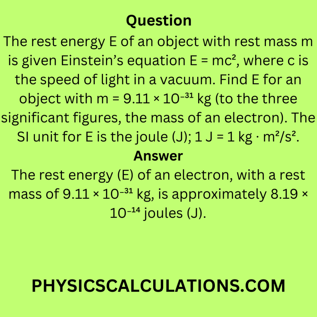 The rest energy E of an object with rest mass m