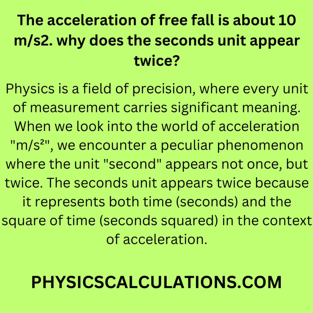 The acceleration of free fall is about 10 m/s2. why does the seconds unit appear twice?